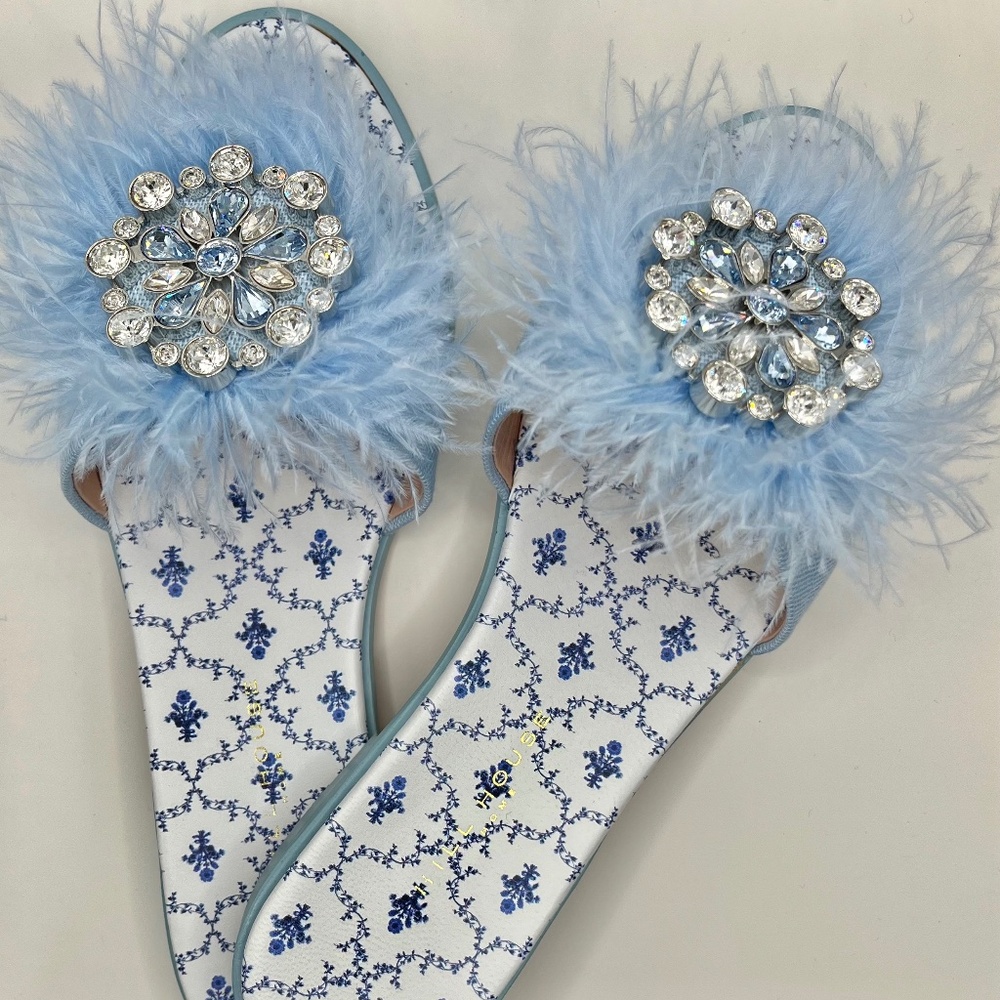 NWT HILL HOUSE Home, The Summer Slide, Blue Feathers, Size: 10 (US), 40 (IT) **